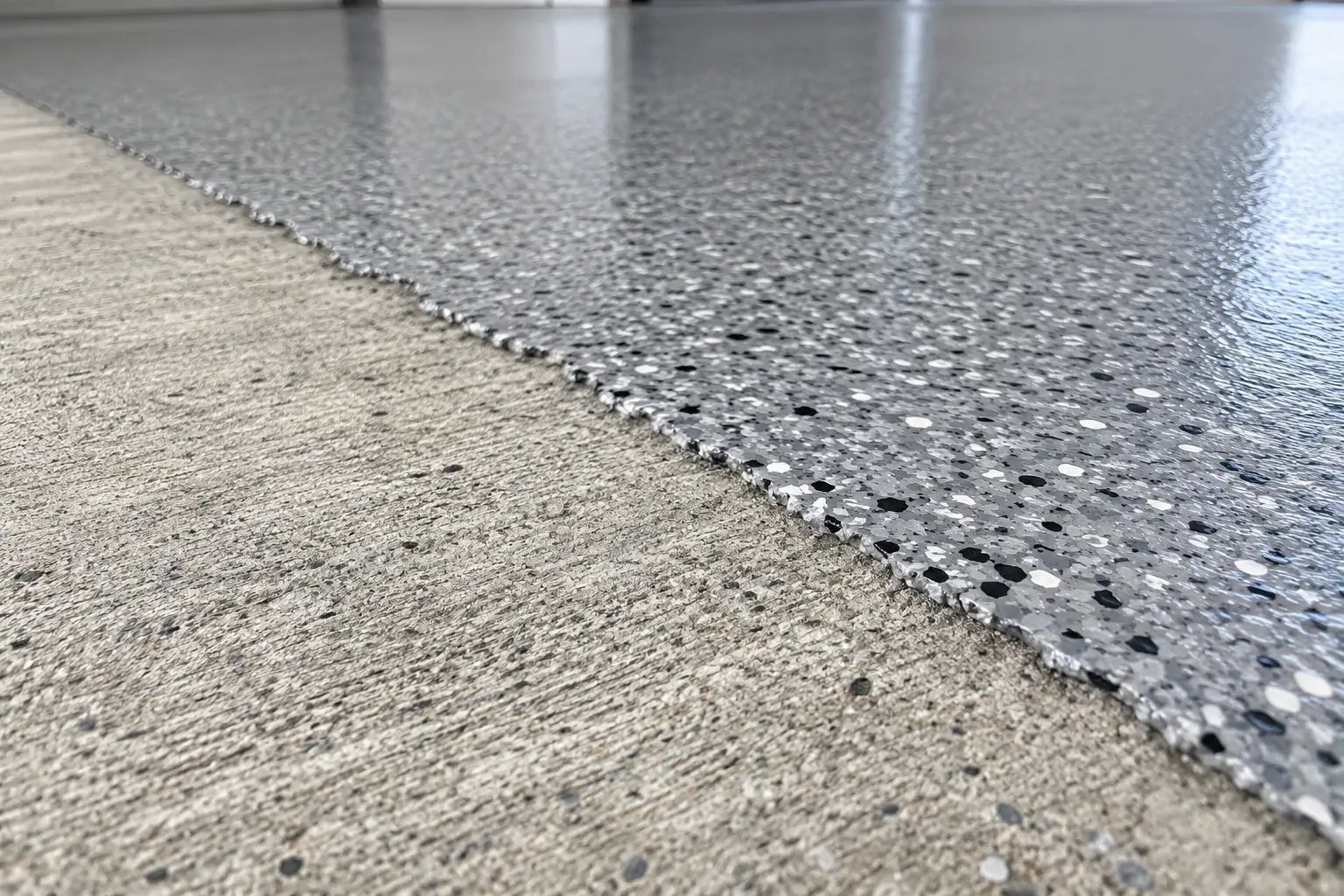 Educational illustration of prepared concrete transitioning to decorative coating